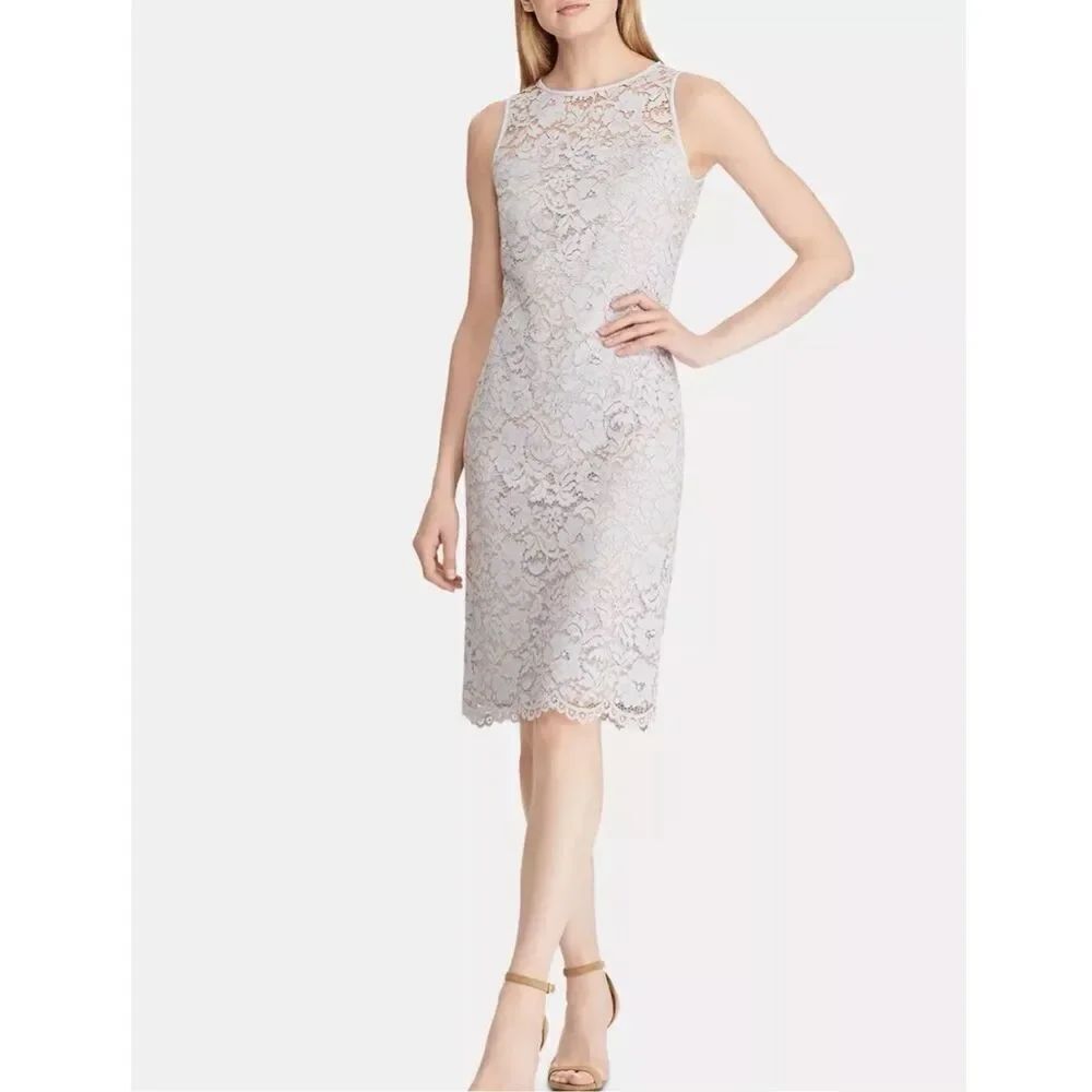 Lauren Ralph Lauren Whisper Blue Floral Lace Sleeveless Shift Dress Size 10 NWT